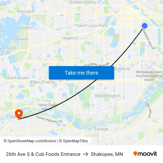 26th Ave S & Cub Foods Entrance to Shakopee, MN map
