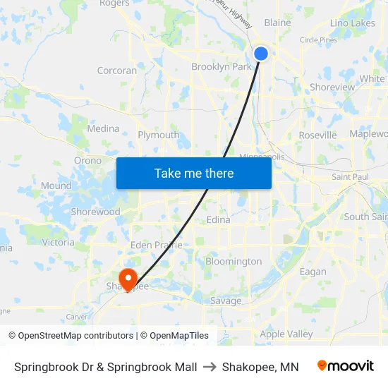 Springbrook Dr & Springbrook Mall to Shakopee, MN map