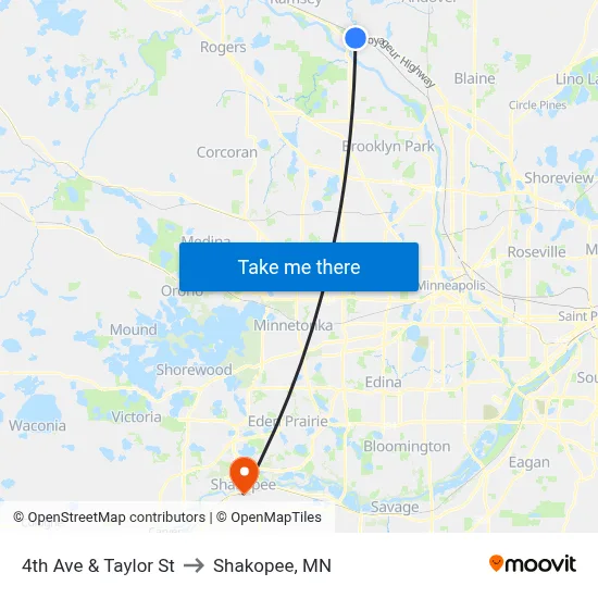 4th Ave & Taylor St to Shakopee, MN map