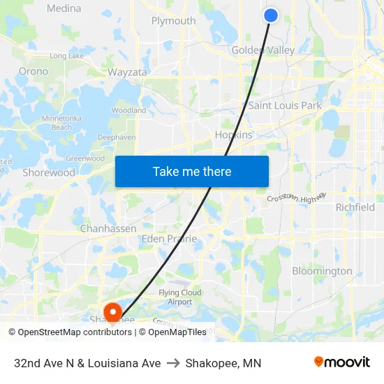 32nd Ave N & Louisiana Ave to Shakopee, MN map