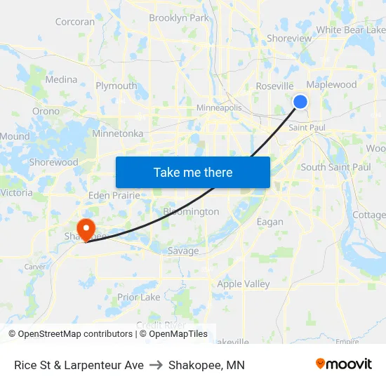 Rice St & Larpenteur Ave to Shakopee, MN map