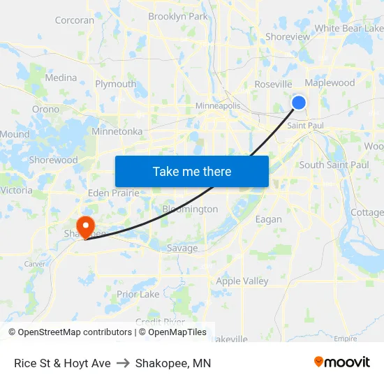 Rice St & Hoyt Ave to Shakopee, MN map