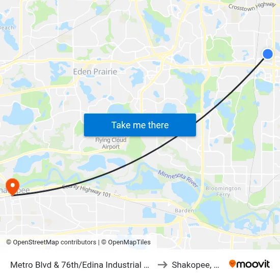 Metro Blvd & 76th/Edina Industrial Blvd to Shakopee, MN map