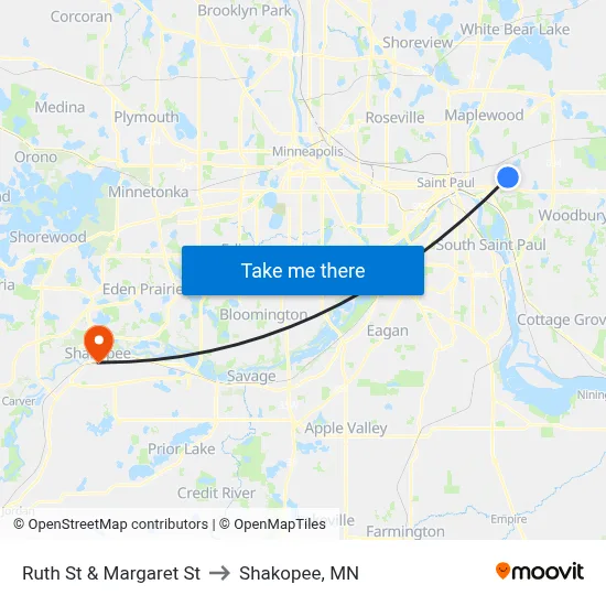 Ruth St & Margaret St to Shakopee, MN map