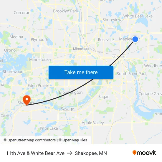 11th Ave & White Bear Ave to Shakopee, MN map