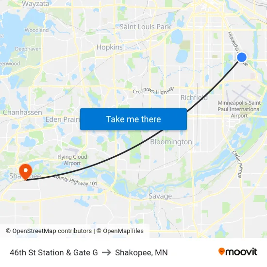 46th St Station & Gate G to Shakopee, MN map
