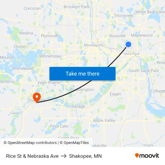 Rice St & Nebraska Ave to Shakopee, MN map