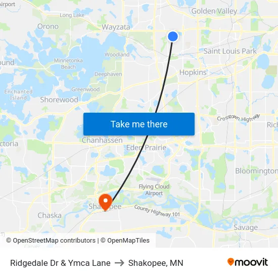 Ridgedale Dr & Ymca Lane to Shakopee, MN map