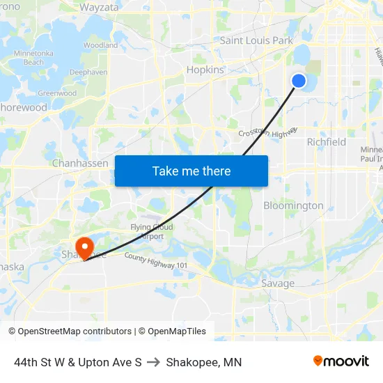 44th St W & Upton Ave S to Shakopee, MN map