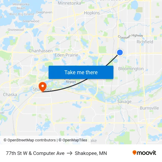 77th St W & Computer Ave to Shakopee, MN map