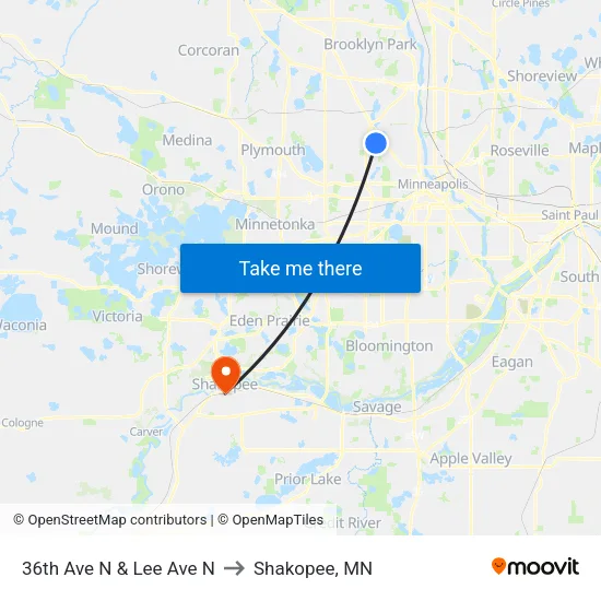 36th Ave N & Lee Ave N to Shakopee, MN map