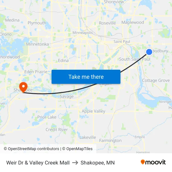 Weir Dr & Valley Creek Mall to Shakopee, MN map