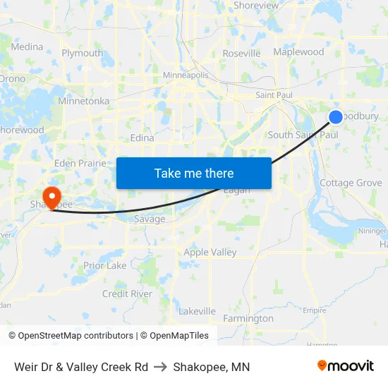 Weir Dr & Valley Creek Rd to Shakopee, MN map