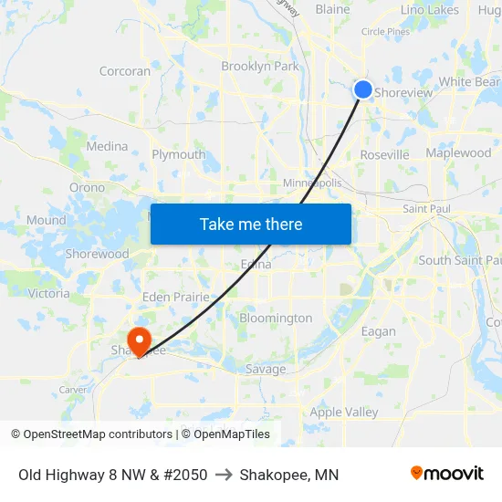 Old Highway 8 NW & #2050 to Shakopee, MN map