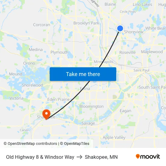 Old Highway 8 & Windsor Way to Shakopee, MN map