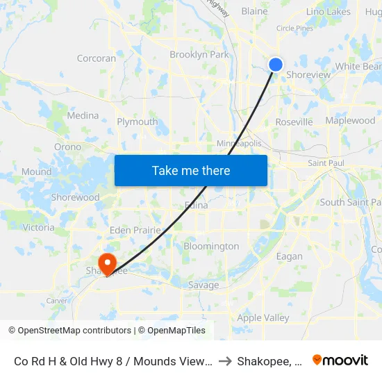 Co Rd H & Old Hwy 8 / Mounds View Blvd to Shakopee, MN map