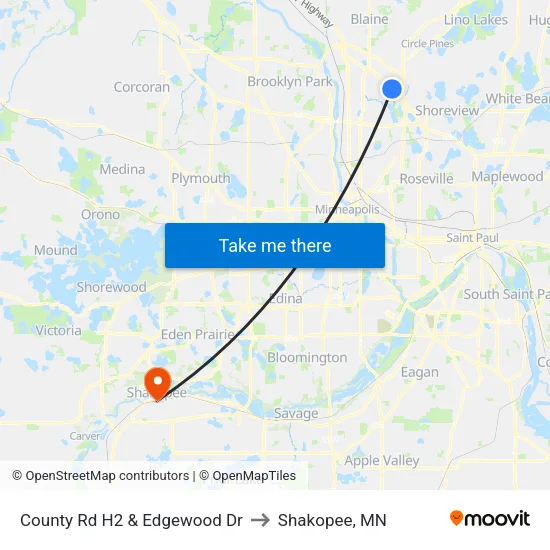 County Rd H2 & Edgewood Dr to Shakopee, MN map