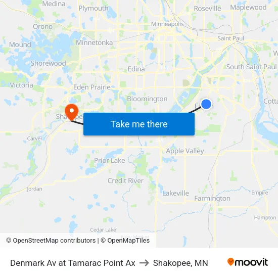 Denmark Av at Tamarac Point Ax to Shakopee, MN map