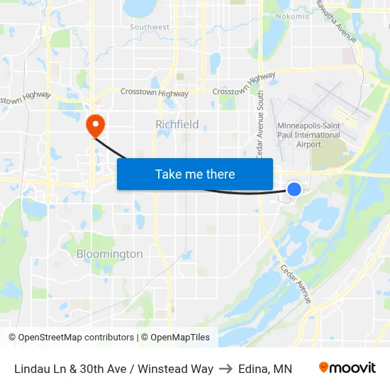 Lindau Ln & 30th Ave / Winstead Way to Edina, MN map