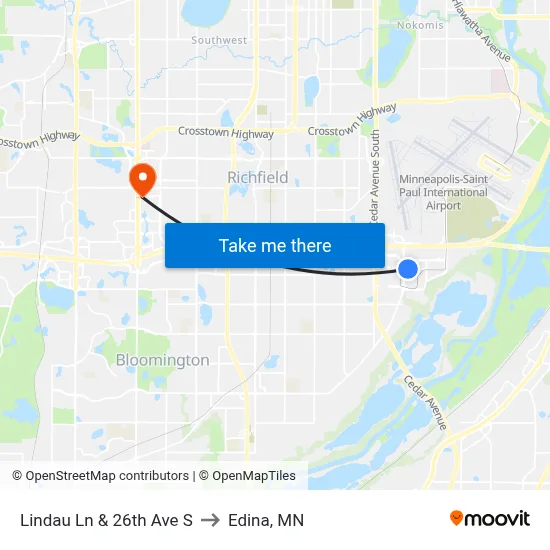 Lindau Ln & 26th Ave S to Edina, MN map