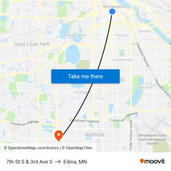 7th St S & 3rd Ave S to Edina, MN map