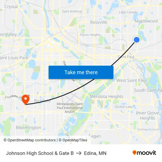 Johnson High School & Gate B to Edina, MN map
