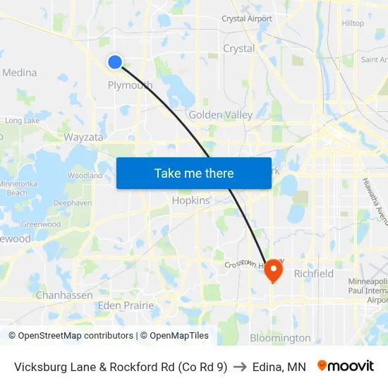 Vicksburg Lane & Rockford Rd (Co Rd 9) to Edina, MN map