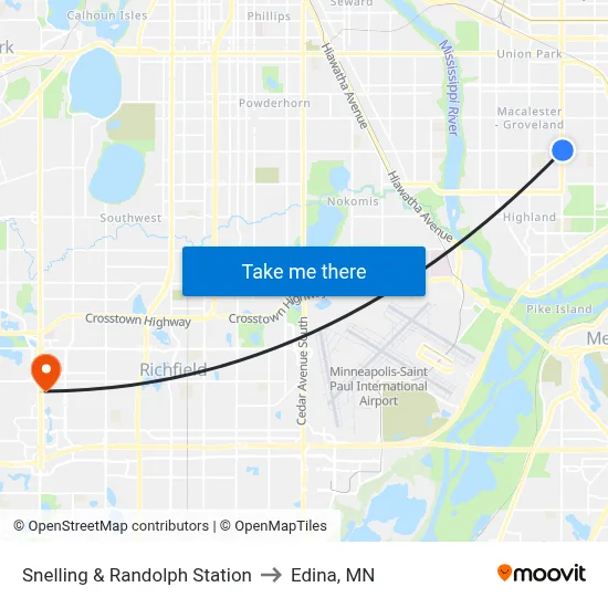 Snelling & Randolph Station to Edina, MN map