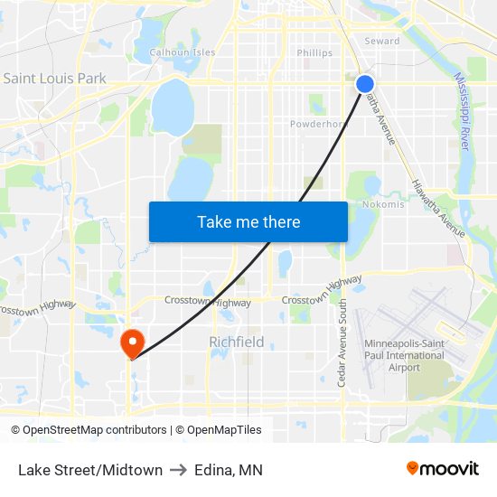Lake Street/Midtown to Edina, MN map