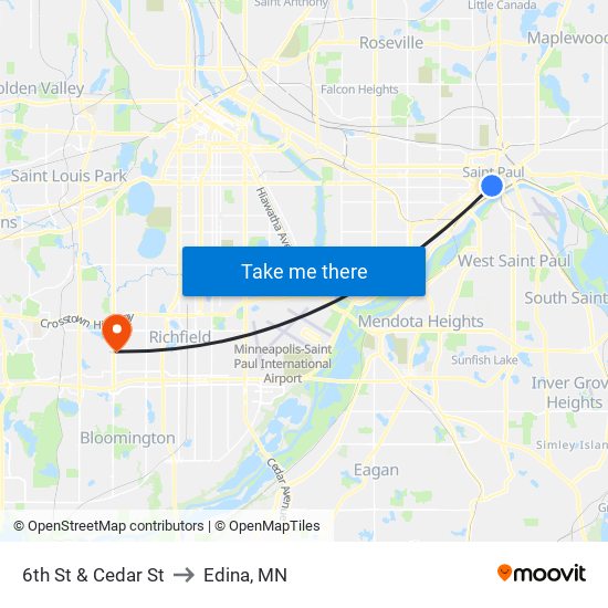 6th St & Cedar St to Edina, MN map