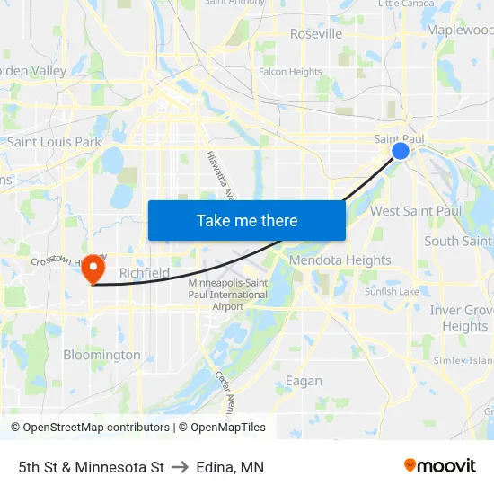 5th St & Minnesota St to Edina, MN map