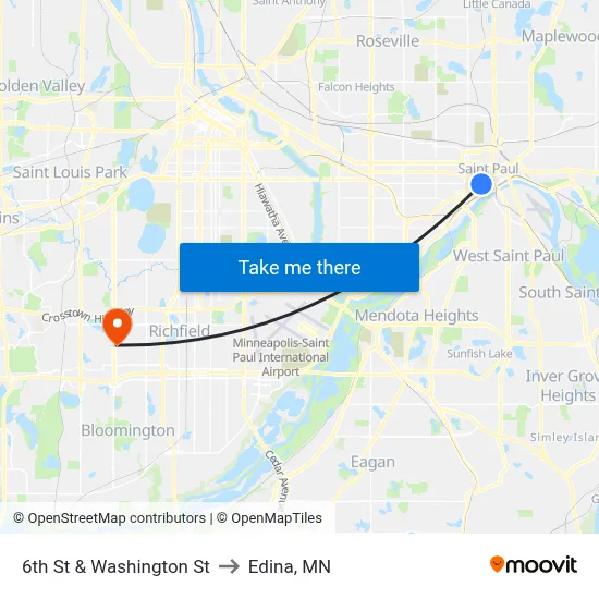 6th St & Washington St to Edina, MN map