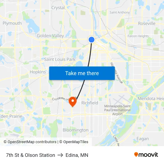 7th St & Olson Station to Edina, MN map