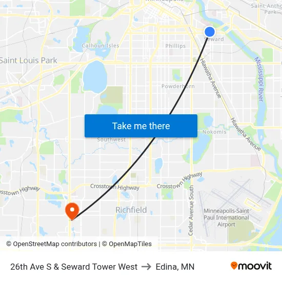 26th Ave S & Seward Tower West to Edina, MN map