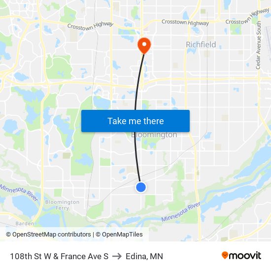 108th St W & France Ave S to Edina, MN map