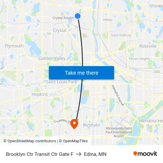 Brooklyn Ctr Transit Ctr Gate F to Edina, MN map