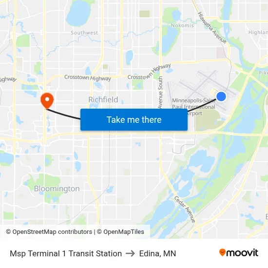Msp Terminal 1 Transit Station to Edina, MN map