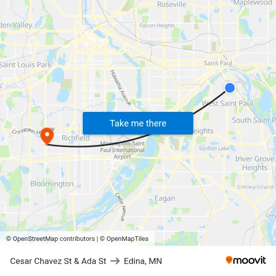 Cesar Chavez St & Ada St to Edina, MN map