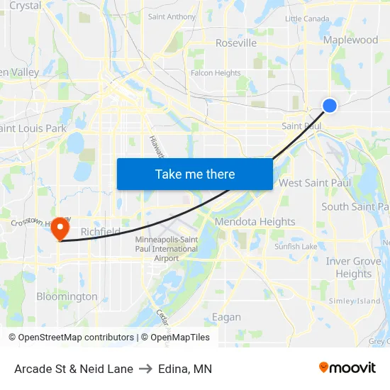 Arcade St & Neid Lane to Edina, MN map