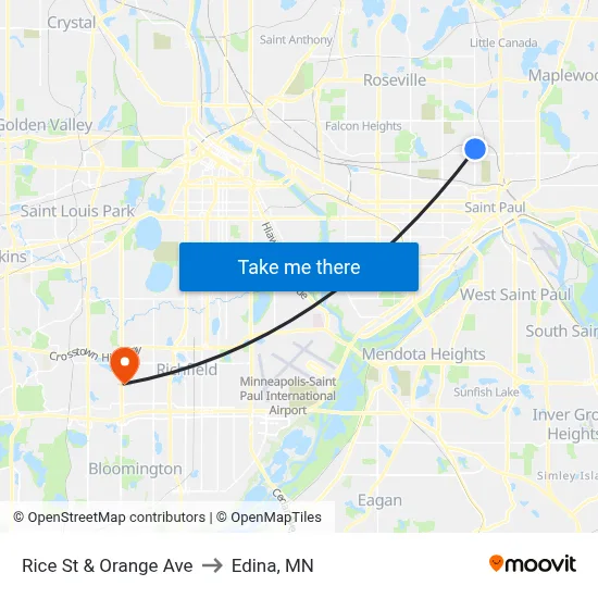 Rice St & Orange Ave to Edina, MN map