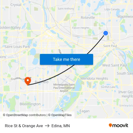 Rice St & Orange Ave to Edina, MN map
