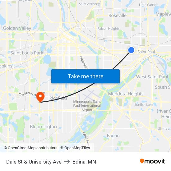 Dale St & University Ave to Edina, MN map