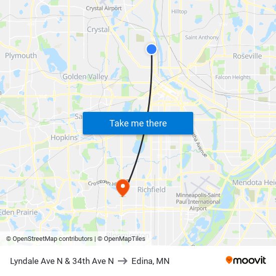 Lyndale Ave N & 34th Ave N to Edina, MN map