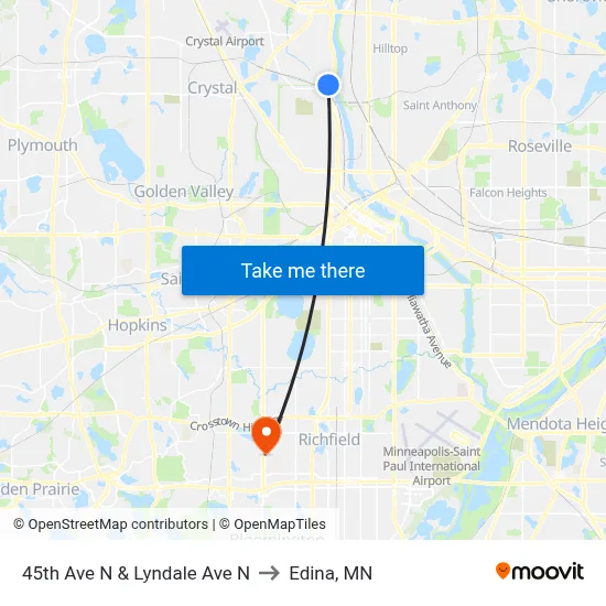45th Ave N & Lyndale Ave N to Edina, MN map