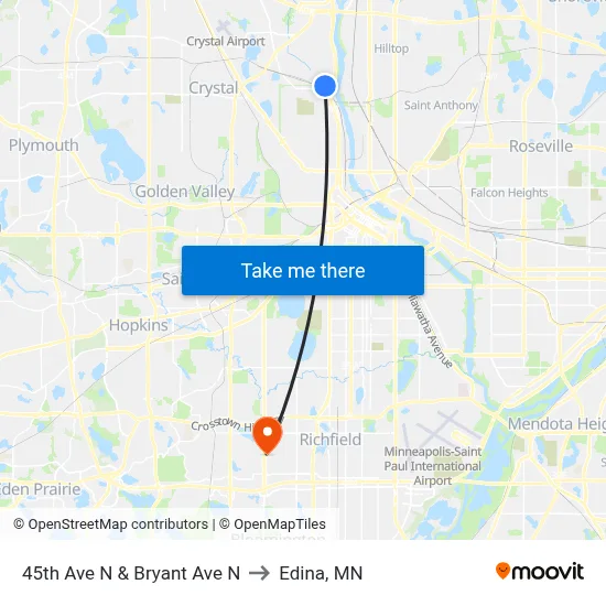 45th Ave N & Bryant Ave N to Edina, MN map