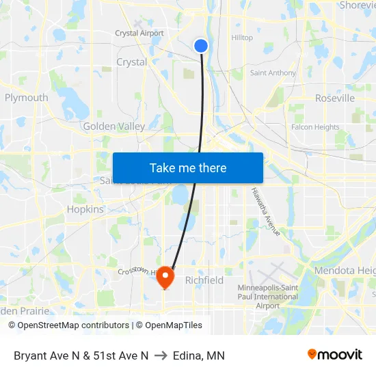 Bryant Ave N & 51st Ave N to Edina, MN map