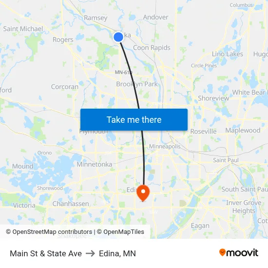 Main St & State Ave to Edina, MN map