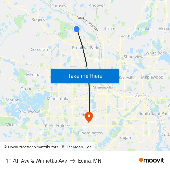 117th Ave & Winnetka Ave to Edina, MN map