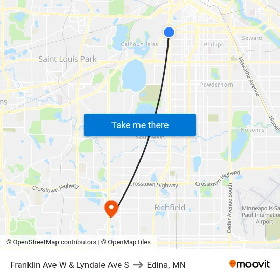 Franklin Ave W & Lyndale Ave S to Edina, MN map
