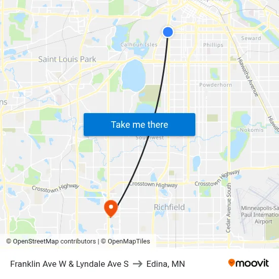 Franklin Ave W & Lyndale Ave S to Edina, MN map